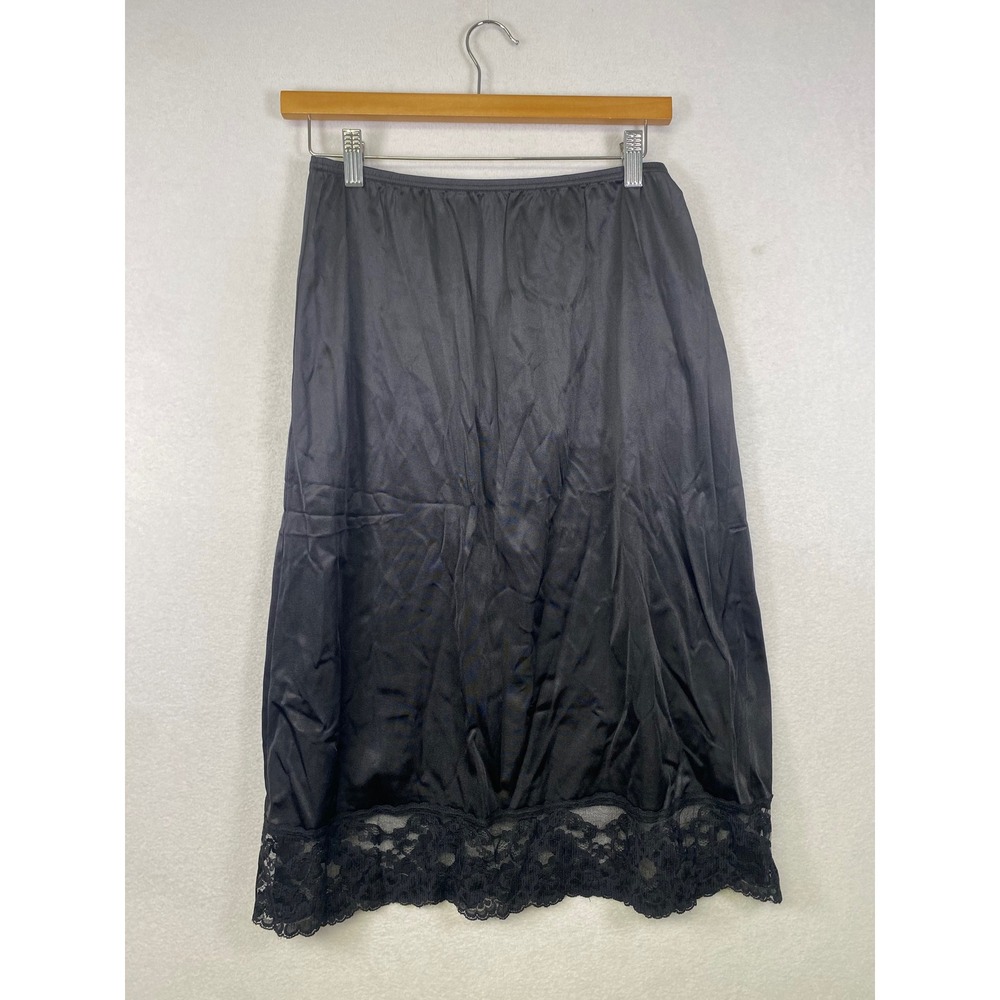 Vassarette Black Lace Trim Full Slip Skirt Size L‎ 28